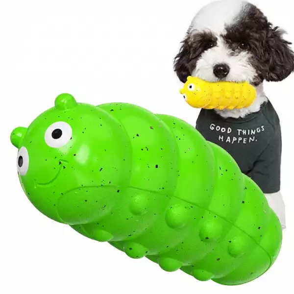 Squeaky Caterpillar Dog Chew Toy | Floating TPR Bone for All Size Breeds