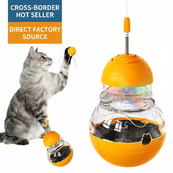 Non-Tip Wobble Cat Toy | Interactive Wand & Treat Dispenser for Weight Los