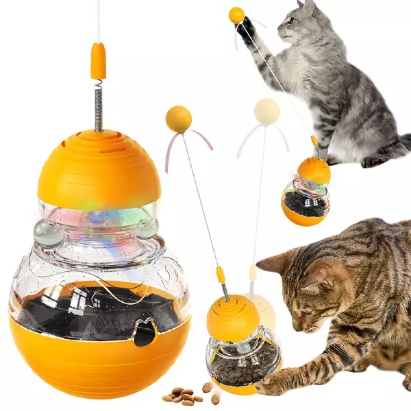 Non-Tip Wobble Cat Toy | Interactive Wand & Treat Dispenser for Weight Los