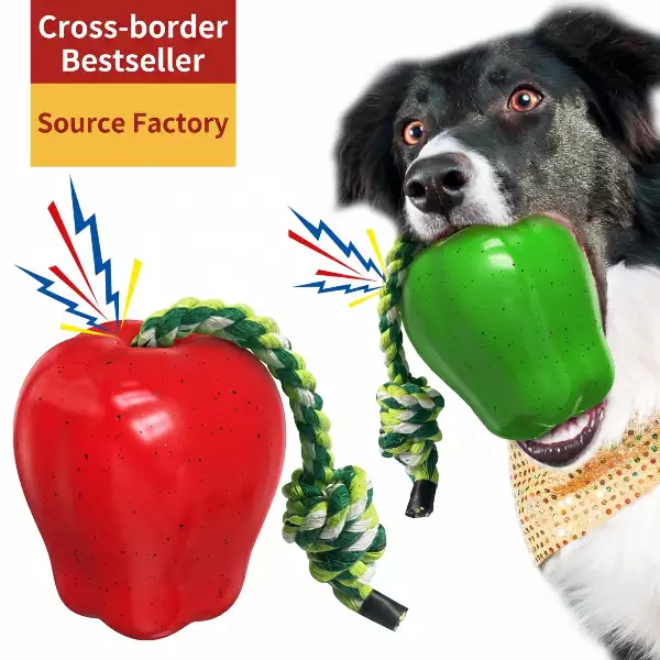 Squeaky Apple Dog Chew Toy | Floating TPR Toothbrush for Indoor/Outdoor Play