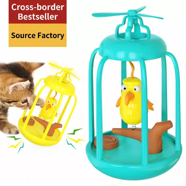 Squeaky Bird Cage Cat Toy | Motion Activated Sound + Wobble Base | Wholesale