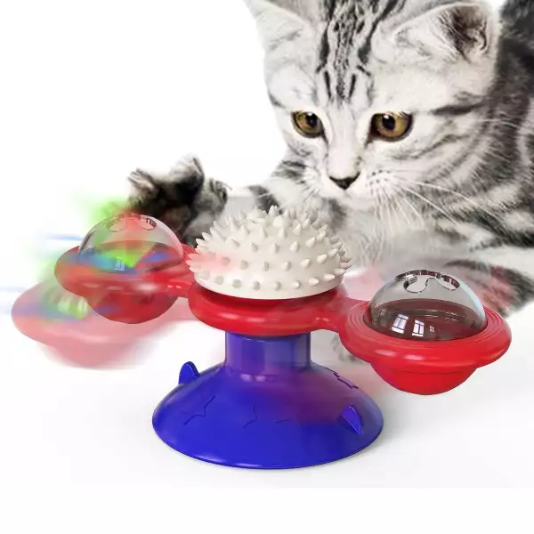 Suction Cup Spinning Cat Toy | Windmill with Catnip & LED Ball | Wholesale